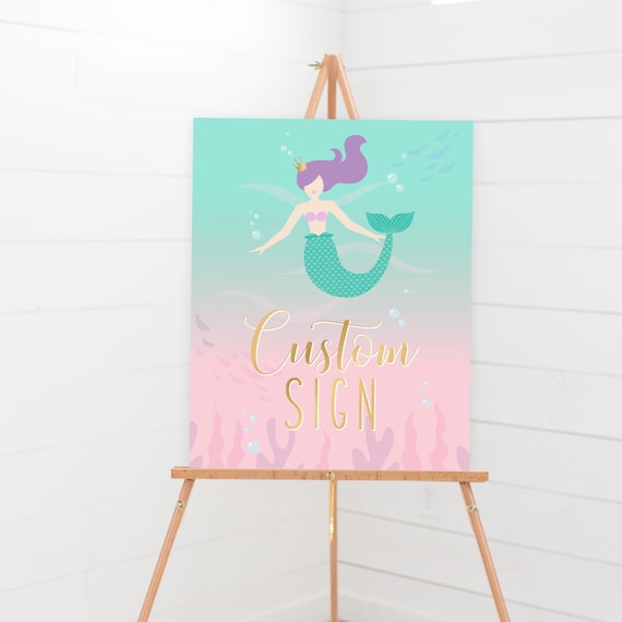 Mermaid Customized Party Sign - Printable Pink Aqua Mermaid Under The Sea Welcome Decor - Personalized Mermaid Wall Art Print - 0004 Il_570xn