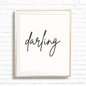 Darling Script Font Art Print - Wydrukowany inspirujący plakat z cytatem do pokoju dziecięcego - Dekoracja ścienna do pokoju małej dziewczynki Darling Little Girls