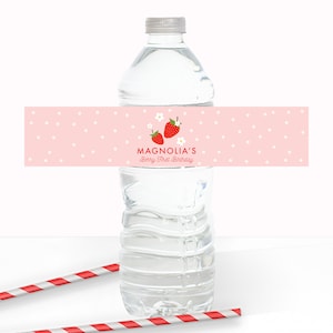 Etichette decorative per bottiglie d'acqua con fragole - Etichette stampabili per bottiglie d'acqua decorative per feste di compleanno con fragole e frutta - Decorazioni per feste con frutta dolce - 0013