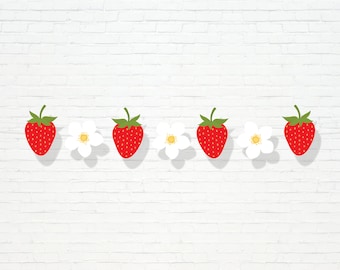 Strawberry Flower Garland  - Printable Berry First Strawberry Daisy Birthday Party Banner - Very Berry Sweet Party Decor - 0013