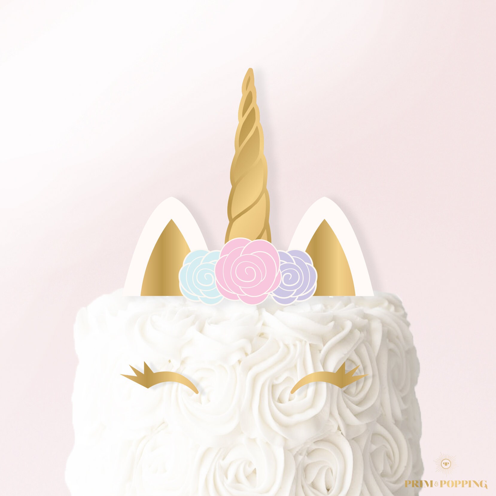 unicorn cake topper printable cake banner pastel and gold
