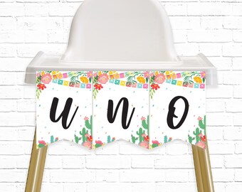 Fiesta Highchair Banner - Printable First Fiesta UNO 1st Birthday Party Bunting Banner - Mexican Cinco De Mayo Birthday Party Decor - 0072