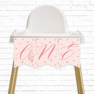 Ballerina Highchair Banner - Printable Dance & Twirl Ballet ONE 1st Birthday Party Bunting Banner - Pink Roses Tutu Theme Decor - 0078