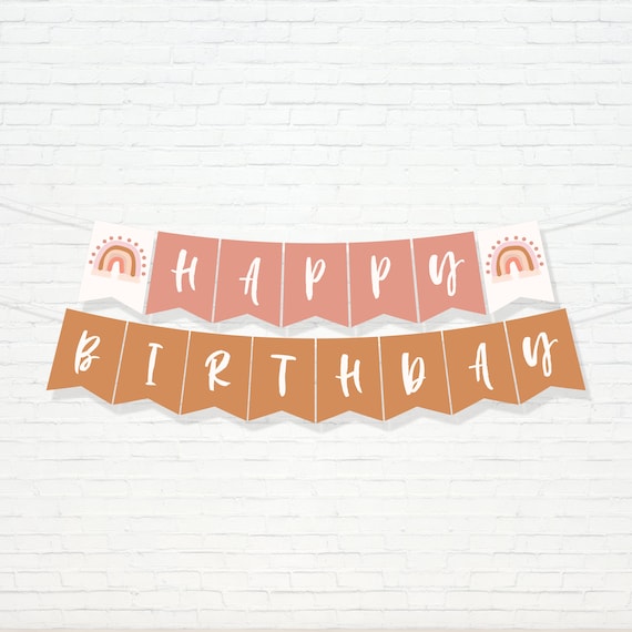 Boho Rainbow Happy Birthday Party Banner Bohemian Rainbow Bunting 