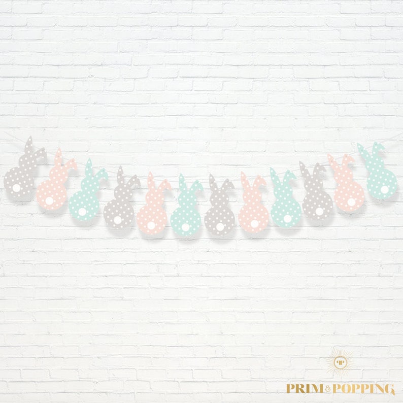 Polkadot Pastel Bunny Easter Garland Some Bunny Is on the way Party Decor Printable Easter Bunny Party Garland Instant Download