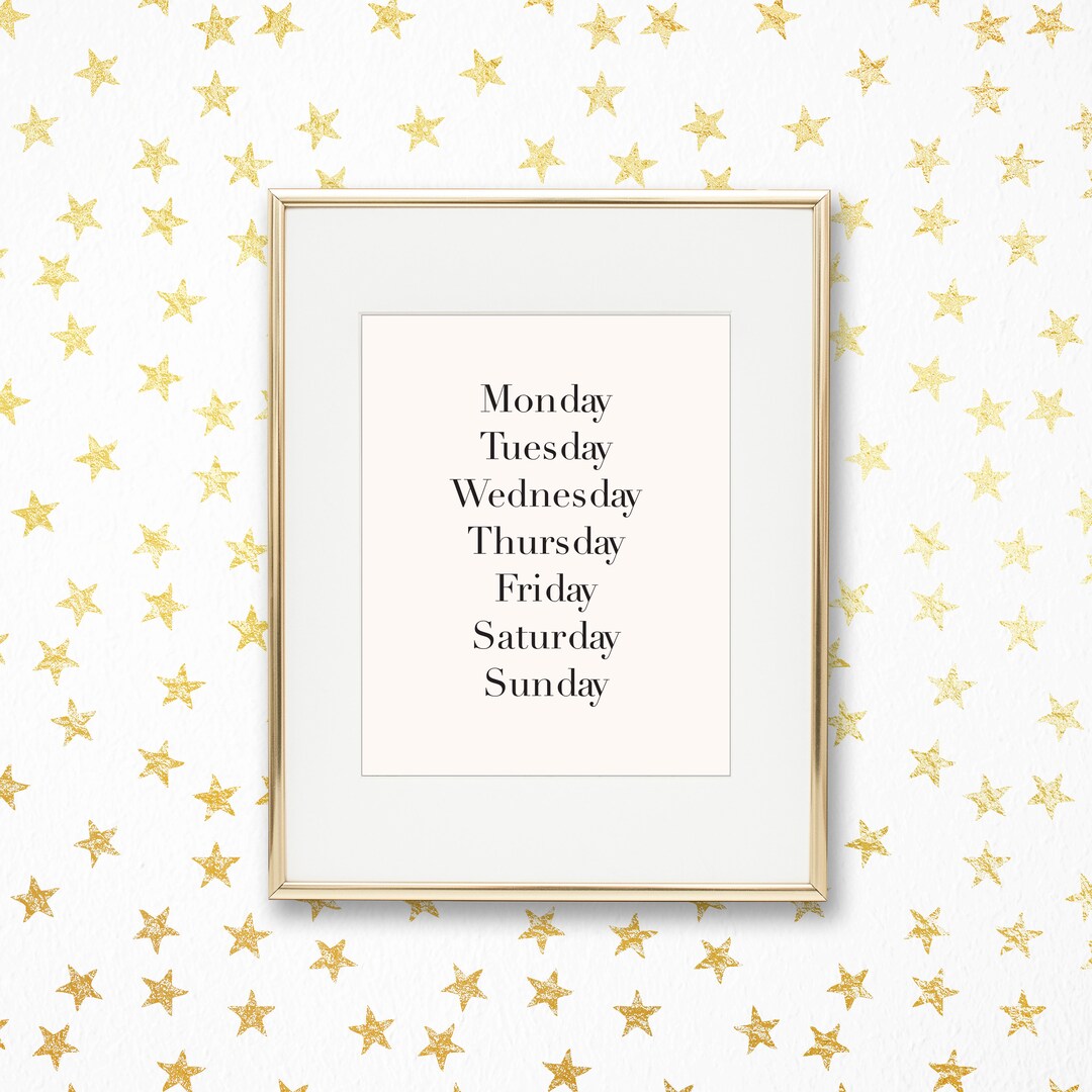 Days of the Week Classic Black & White Playroom Art Print - Printable ...