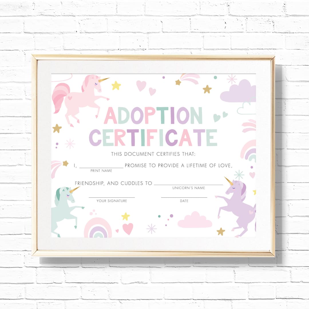 Unicorn Adoption Certificate - Printable 8x10 Rainbow Adopt a Pet ...