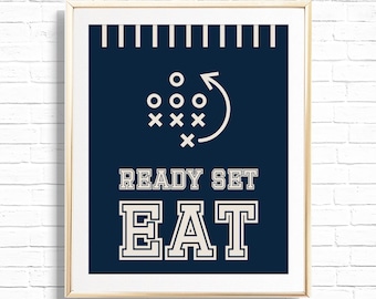 Football Food Sign - Printable Ready Set Eat First Birthday Party Food Table Decor - Sports Team Print - First Year Down Boy 1st - 0098