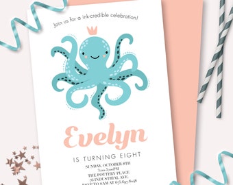 Octopus Birthday Invitation - Printable Under The Sea Animals Birthday Party Invite - Customizable Ocean Sea Life Fish - 0163