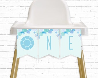 Gem Hochstuhl Banner - druckbarer blauer Edelstein & Juwel 1. Geburtstag ONE Wimpelkette Banner - Diamant Instant Download Party Decor - 0008