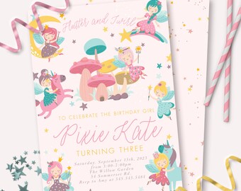 Fairy Birthday Invitation - Whimsical Enchanted Pixie Fairy Party Invite - Magical Floral Fairy Princess Birthday - Instant Download - 0146