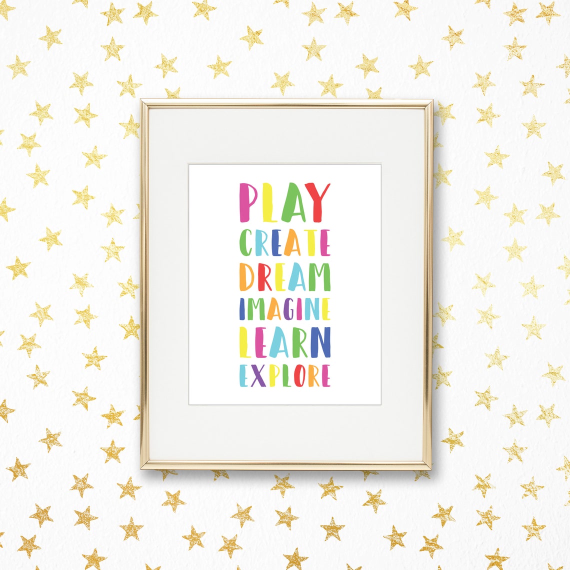 Play Create Dream Imagine Learn Explore Bright Rainbow Playroom Art ...
