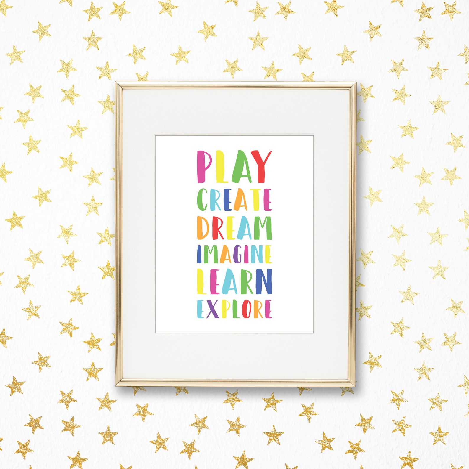 Play Create Dream Imagine Learn Explore Bright Rainbow Playroom Art ...