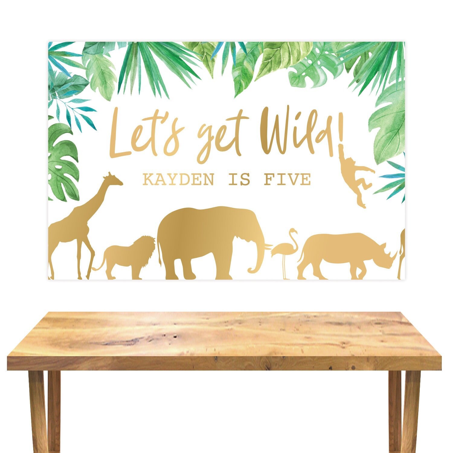 Gold Jungle Animal Safari Birthday Party Backdrop Printable | Etsy Canada