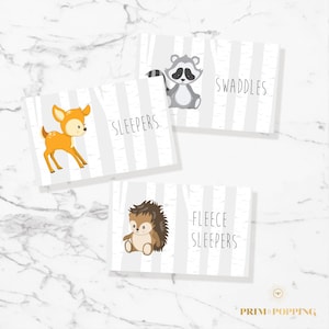 Woodland Animals Baby Drawer Divider Labels - Printable Baby Labels - Drawer Organizer - Forest Animal Shower Gift - Instant Download - WND1