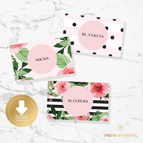 Pink Floral Baby Drawer Divider Labels Printable Baby Clothes Divider
