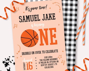 Basketbal verjaardagsuitnodiging - afdrukbare rookie van het jaar eerste 1e verjaardagsfeestje uitnodigen - Slam Dunk Game Time Sport thema Decor - 0113