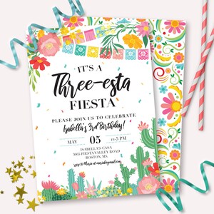 Fiesta Birthday Invitation - Printable Adios Dos Three-esta Fiesta 3rd Birthday Party Invite - Customizable Mexican Cinco De Mayo - 0072