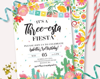 Fiesta Birthday Invitation - Printable Adios Dos Three-esta Fiesta 3rd Birthday Party Invite - Customizable Mexican Cinco De Mayo - 0072