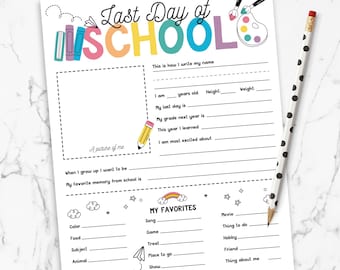 End of School Questionnaire - Printable My Last Day of School Questions for Kids - Summer basket - Activity for School - AUG2021