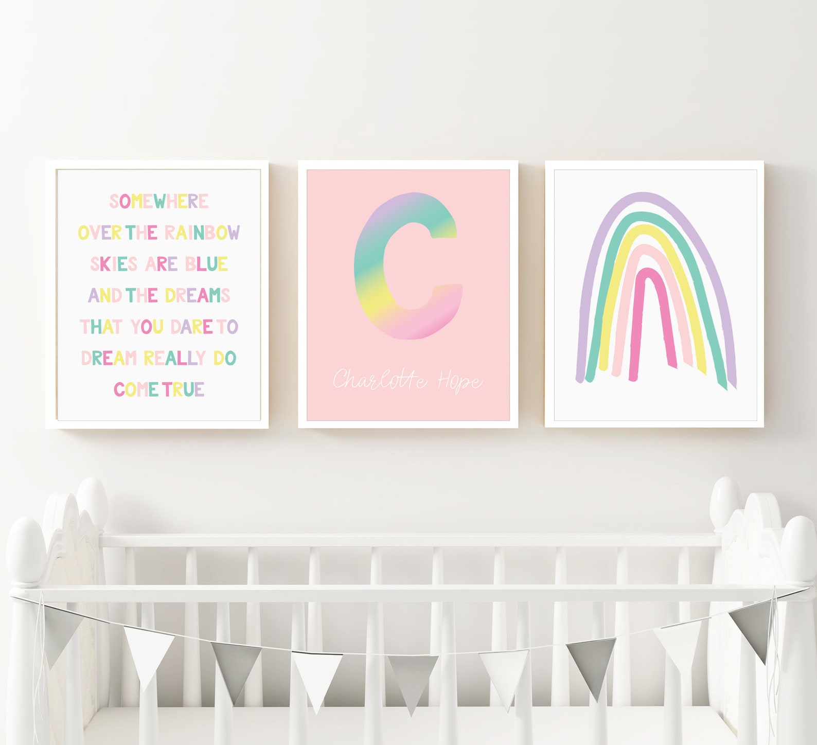 Pastel Rainbow Nursery Art Print Set Printable Somewhere | Etsy