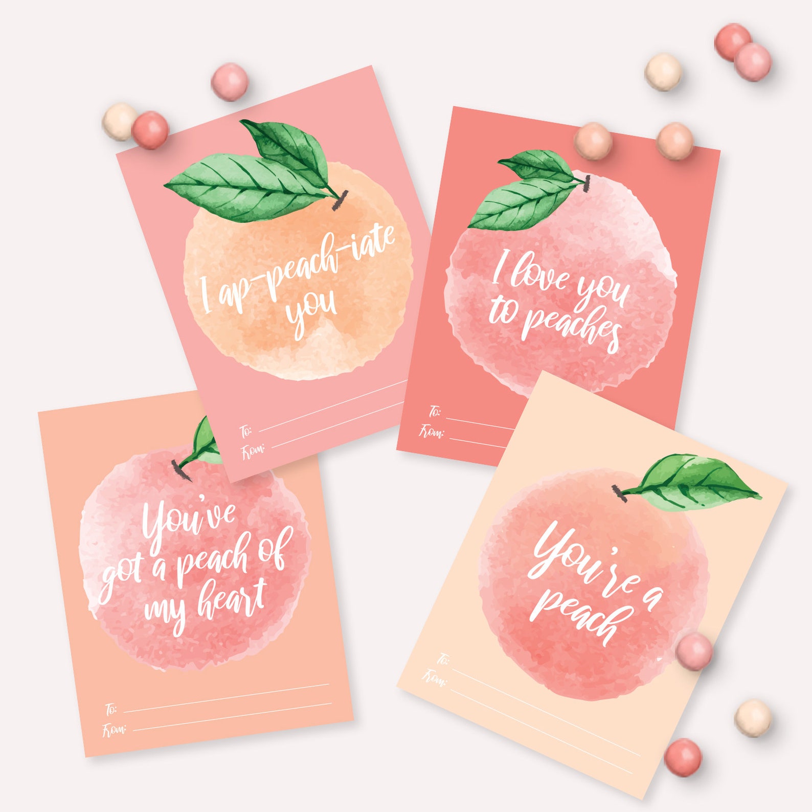 Peach Valentine's Day Cards Printable Fruit Valentines Etsy