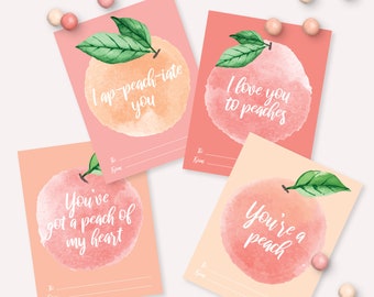 Tarjetas del Día de San Valentín de Melocotón - San Valentín de frutas imprimibles - Eres un melocotón - Te amo a los melocotones - Regalo de aula - Juegos de palabras con tarjetas de galletas - 0006