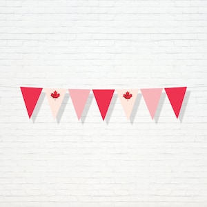 Canada Flags Banner - Printable Pink Happy Canada Day birthday Bunting Banner - July 1st Maple Leaf Summer Party Decor - JULY2022