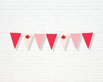 Canada Flags Banner - Printable Pink Happy Canada Day birthday Bunting Banner - July 1st Maple Leaf Summer Party Decor - JULY2022