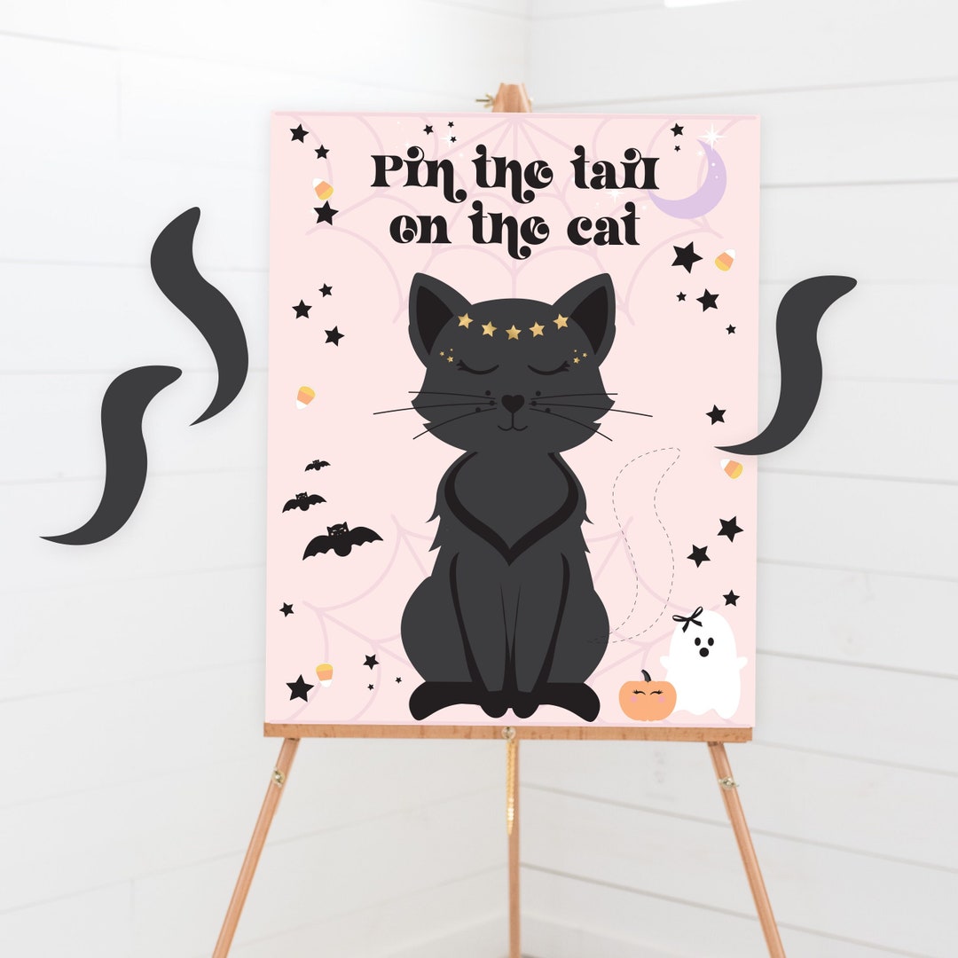 Pin the Tail on the Black Cat Game Printable Pin the Tail on the Kitty