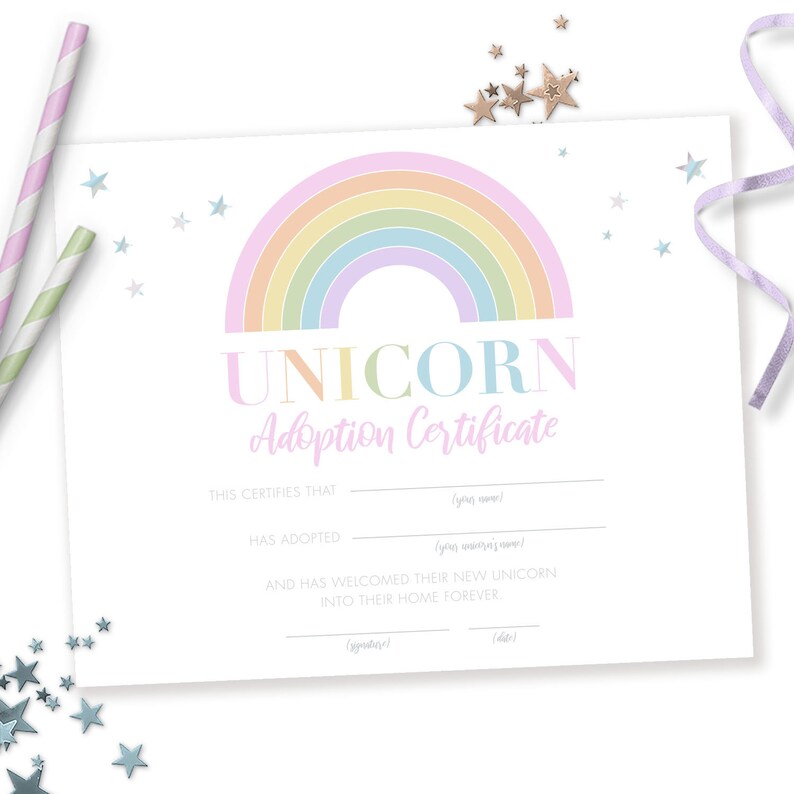 Unicorn Adoption Certificate - Printable 8x10 Rainbow Adopt a Pet ...
