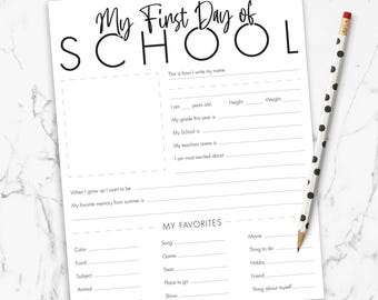 Back to School Questionnaire - Printable My First Day of School Questions for Kids - Back to school basket - Activity for School - AUG2021
