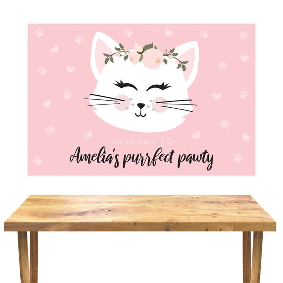 Kitty Cat Themed Birthday Party Backdrop - Printable Kitten Meow Poster - Customized Birthday Background Sign- Instant Download - KCP1 Il_570xn