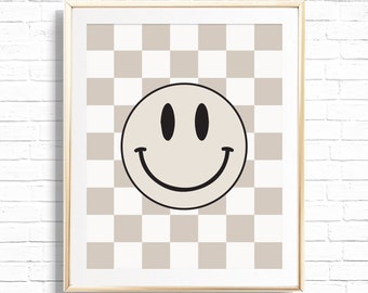 Happy Face Checkered sign - Printable One Happy Dude Birthday Party - Smile Face 1st decor - One Cool Dude Party, Hipster 90's Hippie, 0111