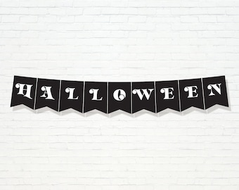 Schwarz Halloween Banner - Druckbare Gruselige Halloween Mantel Wimpelkette - Gruselige Party Dekorationen 1.Geburtstag Dekor - 0049