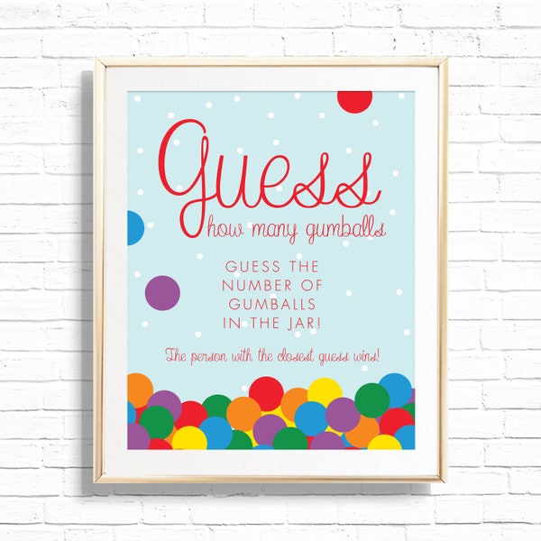 Guess How Many Gum Balls Sign - Printable Gumball Machine Game Bubble Gum Birthday Party Decor - Personalized Candy Land Count game - 0011