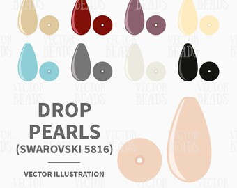 Vector Illustration of Swarovski 5816 Drop Pearls - Digital Clip Art