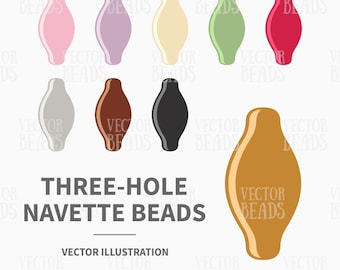 Vector Clipart Set of Three-Hole Navette Beads - Instant Download