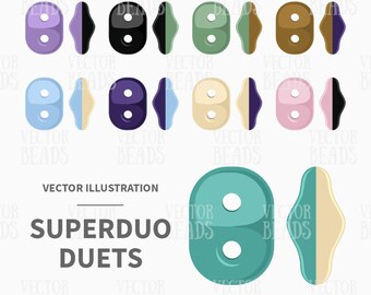 Conjunto de imágenes prediseñadas vectoriales de dúos SuperDuo de dos agujeros para crear diagramas de abalorios - Descarga instantánea