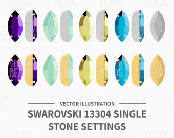 Vector Illustration of Swarovski Navette Single Stone Settings 13304 - Digital Clipart