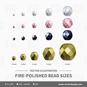 Vector Clipart Set of Round Fire-Polished Beads - Instant Download