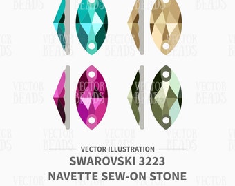 Vector Illustration of Swarovski 3223 Navette Sew on Stones - Digital Clip Art