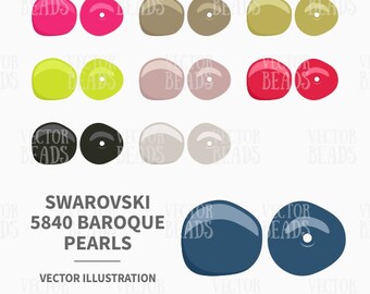 Vector Clip Art Set of Swarovski 5840 Baroque Pearls - Instant Download