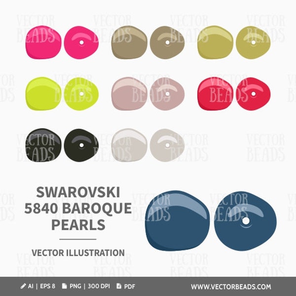 Vector Clip Art Set of Swarovski 5840 Baroque Pearls - Instant Download