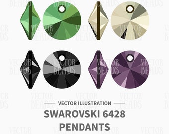 Vector Illustration of Swarovski 6428 Xilion Pendants - Beads Vector Graphics - Instant Download