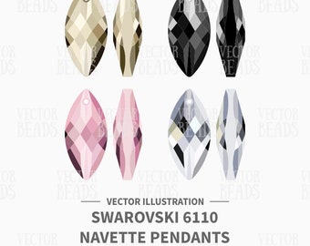 Vector Illustration of Swarovski 6110 Navette Crystals Pendants - Digital Clipart