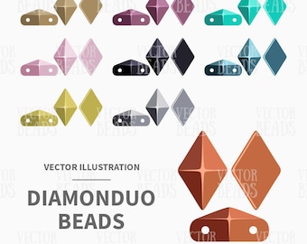Conjunto de imágenes prediseñadas de cuentas DiamonDuo: ilustración vectorial de cuentas: descarga instantánea
