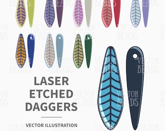 Vector Clipart Set of Laser Etched Dagger Beads - Instant Download