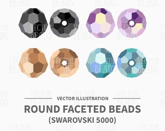 Ilustración vectorial de cuentas facetadas redondas Swarovski 5000 - Conjunto de imágenes prediseñadas digitales