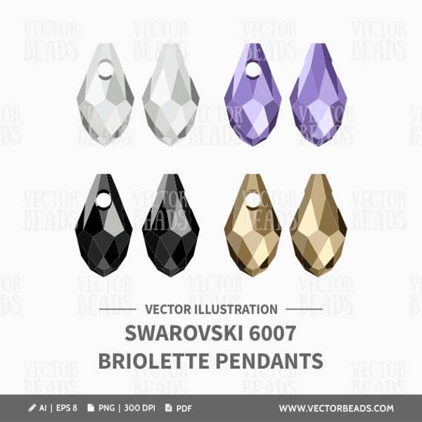 Vector Illustration of Swarovski 6007 Briolette Pendants - Digital Clipart Pack